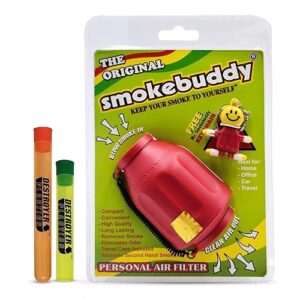 100% Authentic Smoke Buddy Bundled with Two Exclusive Destroyer Plastics Odor Proof Tubes One Large One Small (Smoke Buddy Original, Red)