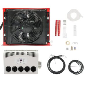 12V Mini Split Air Conditioner Kit with Remote Control, 11000 BTU Mini Split AC/Heating System for Trucks, Caravans, RVs Red+White 400-600W