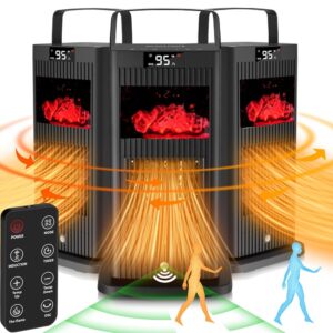 2024 Upgraded Space Heater,Mini Portable with Infrared Sensor & Fireplace Flame Effect,1500W Oscillating Electric Ceramic Room Heater,Fast Heating for Indoor Use,Bedroom,Office...