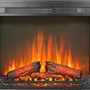 23" Wood Log Electric Fireplace Heater, Recessed/Freestanding, Ultra Thin Heater with Log Set & Realistic Flame W/Remote Control, Touch Screen, Adjustable...