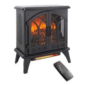 24 Inch Electric Fireplace Virtual Stove - Infrared Quartz Fireplace Heater w/ 3D Flame - Portable Fireplace w/Remote, Timer - Adjustable Brightness/Temperature, 1500W, Black