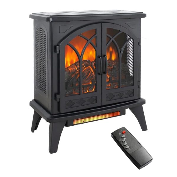 24 Inch Electric Fireplace Virtual Stove - Infrared Quartz Fireplace Heater w/ 3D Flame - Portable Fireplace w/Remote, Timer - Adjustable Brightness/Temperature, 1500W, Black