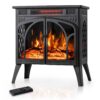 24Inch Electric Fireplace Stove , Free-Standing Infrared Fireplace Stove, Controllable 3D Flame, 4 Variable Flame&Log Colors, 1500w, 5100BTU, Black (S230B-BLACK), 23.5"L X...