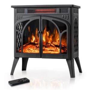 24Inch Electric Fireplace Stove , Free-Standing Infrared Fireplace Stove, Controllable 3D Flame, 4 Variable Flame&Log Colors, 1500w, 5100BTU, Black (S230B-BLACK), 23.5"L X...