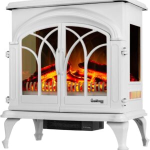 28" XL Denali Portable Freestanding Electric Fireplace Stove - 3-D Log and Fire Effect (White)
