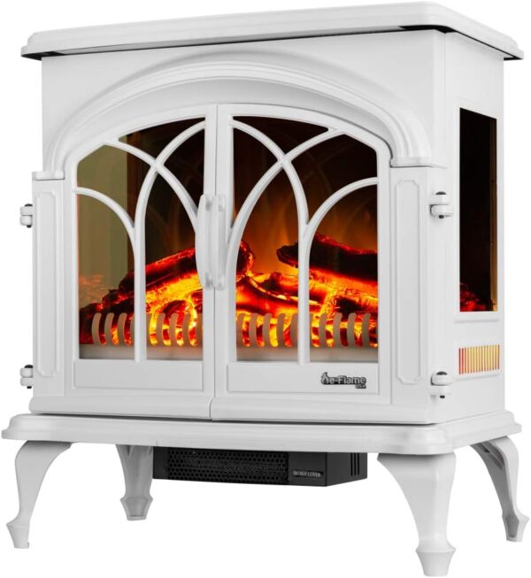 28" XL Denali Portable Freestanding Electric Fireplace Stove - 3-D Log and Fire Effect (White)