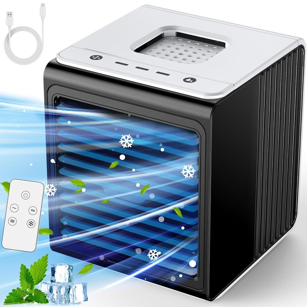 3-IN-1 Mini Air Conditioner with Remote, Top Splash-Proof Design, 3 Speeds Small Portable Air Conditioner, Large Capacity Tank Personal Air Conditioner, Desk Air Conditioner for... 3-IN-1 Mini Air Conditioner with Remote, Top Splash-Proof Design, 3 Speeds Small Portable Air Conditioner, Large Capacity Tank Personal Air Conditioner, Desk Air Conditioner for...