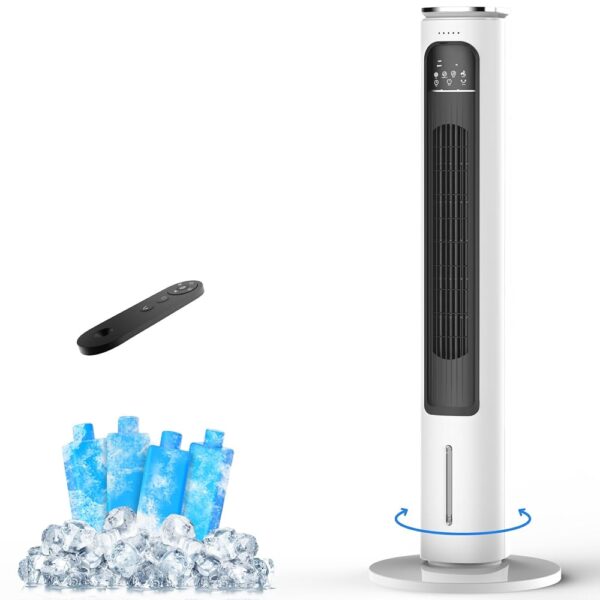3-IN-1 Portable Air Conditioners Tower Fan, 37'' Evaporative Air Cooler w/Remote, 2.5L Water Tank With 4 Ice Packs, 12H Smart Timer & 70° Oscillating, 3Speeds For Bedroom Living...