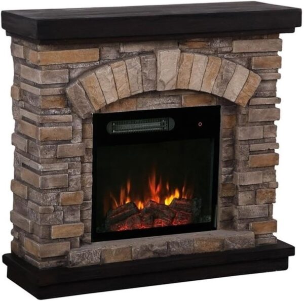 36" Farmhouse Ceramic Magnesium Oxide Freestanding Electric Fireplace with 4 Flickering Flame Effect Settings, Remote and Touch Control, in Tan Finish