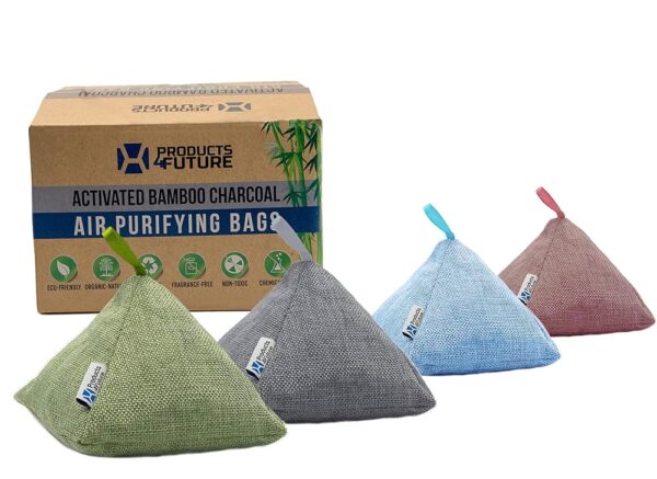 4 Pack of 200g Naturally Activated Bamboo Charcoal Air Purifying Bags | Natural Home Deodorizer Bags | Charcoal Bags Odor Absorber For Pets | Odor Eliminator & Moisture Absorber...