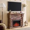 43" Electric Fireplace with Mantel, Electric Fireplace Heater, TV Stand w/Freestanding Electric Fireplace, Stacked Stone Surround, Remote Control, Adjustable Flame Level for...