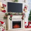 45" Flip Top Electric Fireplace with Mantel, Electric Fireplace Heater, TV Stand with Freestanding Electric Fireplace, Remote Control, Adjustable Flame Level for Living Room...