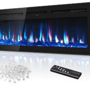 50 Inch Electric Fireplace in-Wall Recessed and Wall Mounted with Remote Control, 750W/1500W Thin Wall Fireplace Heater(60-99°F Thermostat) with 12 Adjustable Color, Timer and...