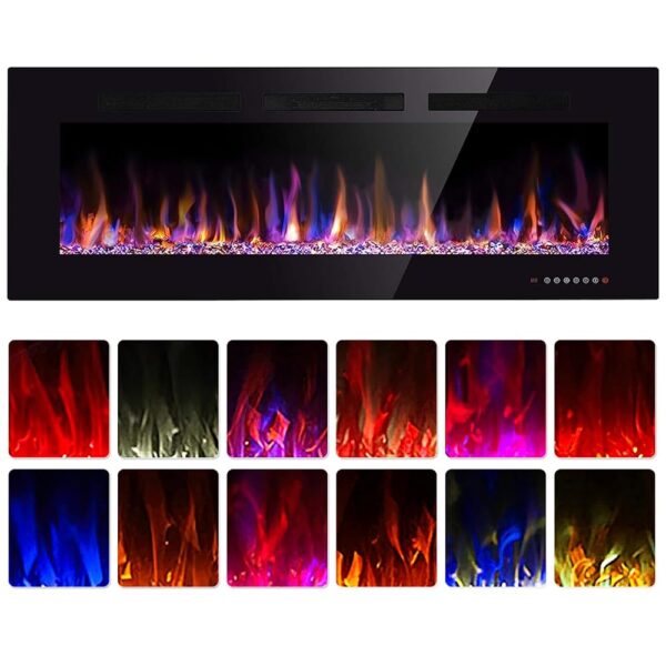 60" Electric Fireplace in-Wall Recessed and Wall Mounted 1500W Fireplace Heater and Linear Fireplace with Timer/Multicolor Flames/Touch Screen/Remote Control