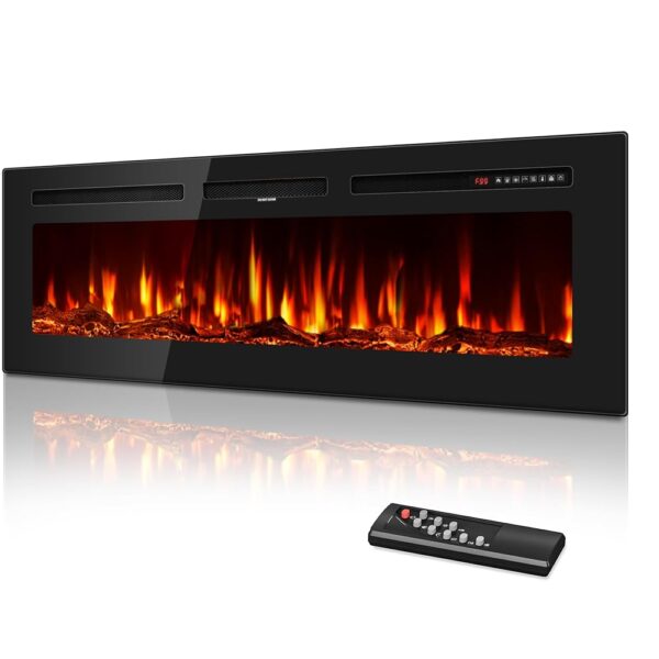 60 Inches Electric Fireplace Inserts, Ultra-Thin Fire Place Heater, Floating Wall Faux Fireplace Electric with Higher Temperatures & Lower Noise, Aesthetic Design & Realistic...