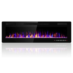60 inches Electric Fireplace Recessed and Wall Mounted, Fireplace Heater and Linear Fireplace, with Timer, Remote Control, Adjustable Flame Color, 750w/1500w, Black
