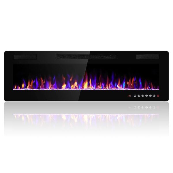 60 inches Electric Fireplace Recessed and Wall Mounted, Fireplace Heater and Linear Fireplace, with Timer, Remote Control, Adjustable Flame Color, 750w/1500w, Black