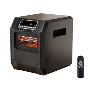 750W/1500W Electric Infrared Quartz Heater w/Remote Control, 4-Element Space Heater with Temperature Control, Timer, Overheat Shut Off Protection, 3 Heat Settings For Home...