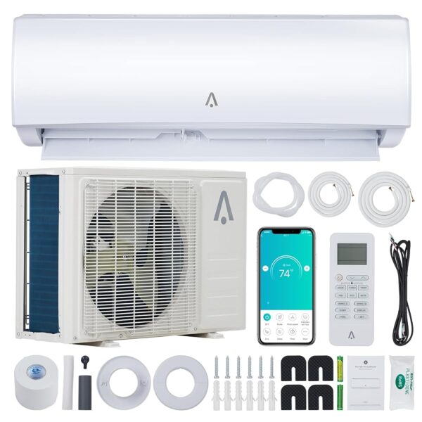 9,000 Btus Mini Split AC, 19 SEER2 Wall Mounted AC with Heat Pump & Installation Kits, Ductless Inverter Split-System Air Conditioners Cools up to 450 Sq. Ft, WIFI and Remote...