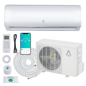 9,000 BTUs Mini Split Heating & Cooling System, 19 Seer2 Inverter Mini Split AC Unit, Cools up to 450 Sq. Ft. Ductless Mini Split Heat Pump Wall Mount with Mounting Kit, 115V