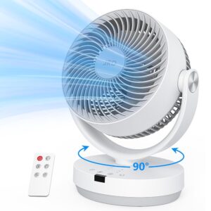 Air Circulator Fan for Bedroom, 13Inch 28dB Quiet Table Fan with 3 Speed, Remote Control, 90° Oscillating Fan with 7H Timer, 120° Adjustable Tilt, Powerful Desk Fan for Whole...