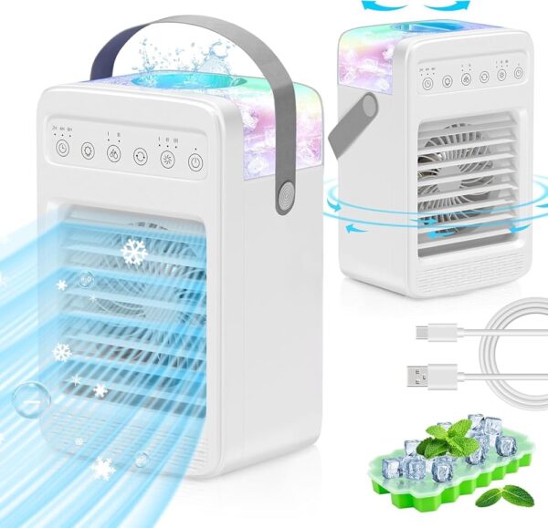 Air Conditioners Portable,180° Oscillating Mini Air Conditioners Portable for Room, Small Mini AC with Timer, 2 Cool Mist 4 Speeds, Small Room Air Conditioners for Office Room