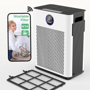 Air Purifier,FRESHDEW Air Purifiers for Home Up to 2300ft² With Smart WiFi,Air Sensors,Double-sided Air Inlet,H14 True HEPA Air Washable Filters,Odor,Smoke,Dust,Pollen,Pet...