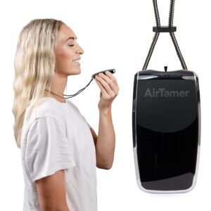 AirTamer A320 Rechargeable Personal Air Purifier, Proven Performance, Virus and Pollutant Tested*, Black with Leather Travel Case
