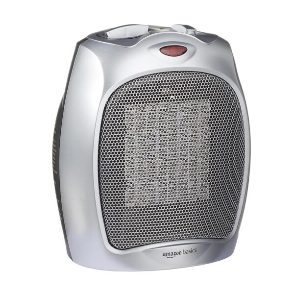 Amazon Basics Ceramic Space Heater, Portable Heater for Indoor Use, for Office and Home, With Overheat and Tip-Over Protection, Thermostat, Non-Oscillating, 1500W, Silver,...