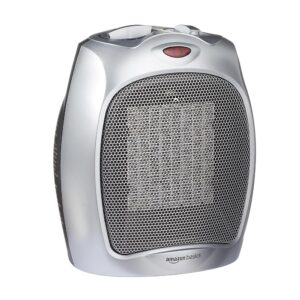 Amazon Basics Ceramic Space Heater, Portable Heater for Indoor Use, for Office and Home, With Overheat and Tip-Over Protection, Thermostat, Non-Oscillating, 1500W, Silver,...