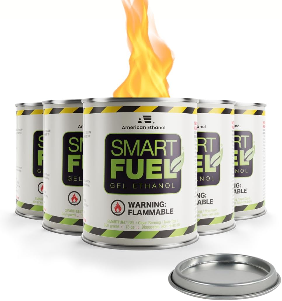 American Ethanol Smart Fuel Gel Ethanol - Clean Burning, Ethanol Fuel Can, Spill Resistant, High Purity for Indoor & Outdoor Uses, Ventless Fireplaces, Fire Pit, Stoves and... American Ethanol Smart Fuel Gel Ethanol - Clean Burning, Ethanol Fuel Can, Spill Resistant, High Purity for Indoor & Outdoor Uses, Ventless Fireplaces, Fire Pit, Stoves and...
