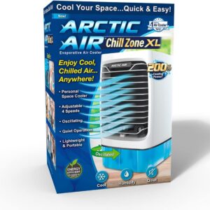 Arctic Air Chill Zone XL Evaporative Cooler with Oscillating Fan, Auto-Off Timer, Portable Fan with 4 Adjustable Speeds, 16-Hour Cooling Fan for Bedroom, Living Room, Office &...