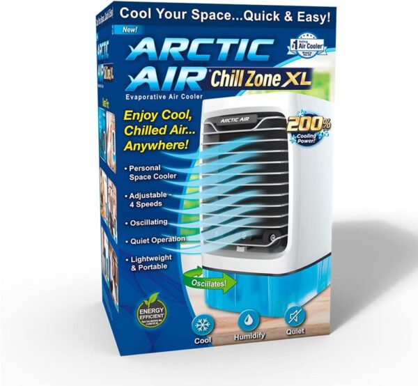 Arctic Air Chill Zone XL Evaporative Cooler with Oscillating Fan, Auto-Off Timer, Portable Fan with 4 Adjustable Speeds, 16-Hour Cooling Fan for Bedroom, Living Room, Office &...