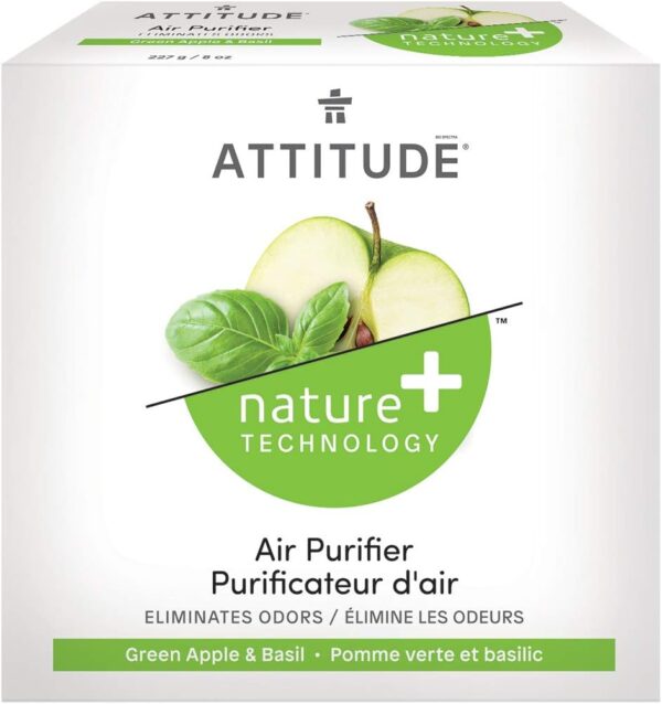 ATTITUDE Air Purifier, Activated Carbon Freshener, Odor Remover, Plant and Mineral-Based, Vegan, Green Apple and Basil, 8 Ounces