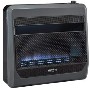 B30TPB-BB Ventless Propane Gas Blue Flame Space Heater with Thermostat Control, 30000 BTU, Heats Up to 1400 Sq. Ft., Includes Wall Mount, Base Feet, and Blower, Black