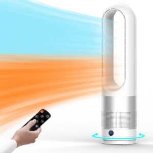 Bladeless Tower Fan, 1400W Space Heater & 40W Cooler Fan Combo with Remote, 80°Oscillation, 8 Speeds and 3 Heating Modes, 9H Timer, LED Display, Fast Safety Heat and Quiet for...