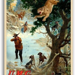 BOYFIN Magnet 1930s Vintage Hunting - UMC Cartridges Mountain Lion Magnet Vinyl Magnetic Sheet for Lockers, Cars, Signs, Refrigerator 5".