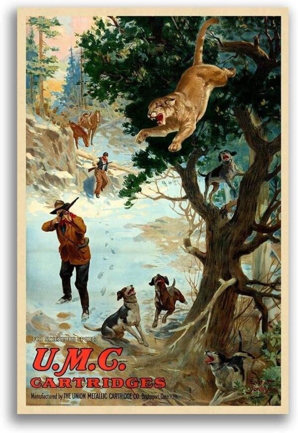 BOYFIN Magnet 1930s Vintage Hunting - UMC Cartridges Mountain Lion Magnet Vinyl Magnetic Sheet for Lockers, Cars, Signs, Refrigerator 5".