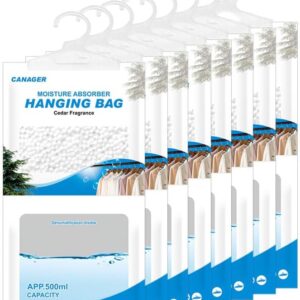 CANAGER Hanging Moisture Absorber,Cedar Fragrance Moistureproof Hanging Bag, Dehumidifier Bag (8 packs) Hanging Closet Dehumidifier Bags, Moisture Absorb 12.5 oz.