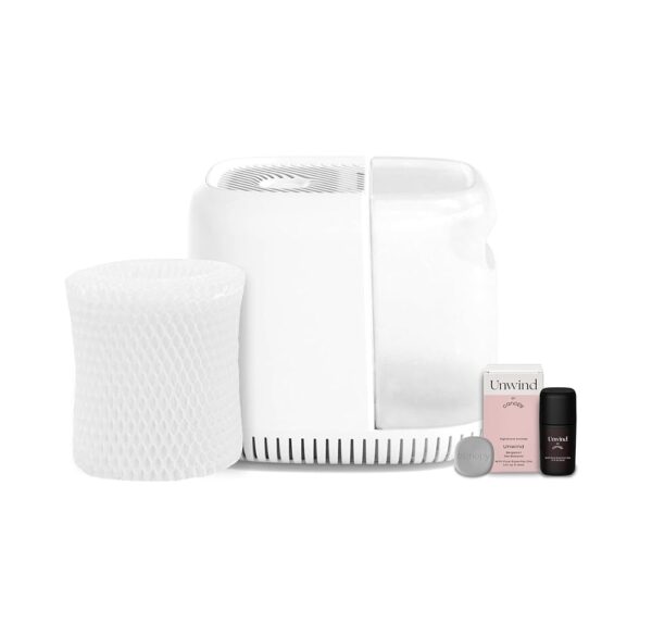 Canopy Bedside Humidifier, White Humidifier, 36 HR Run Time, 2.5L Capacity - Help Alleviate Symptoms of Allergies, Flu, Cold, Dry Skin Includes Humidifier, Unwind Aroma, Filter,...