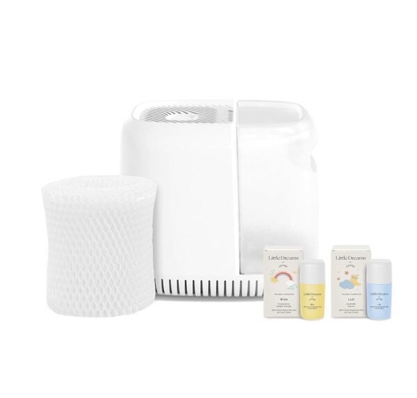 Canopy Nursery Humidifier, White Nursery Humidifier, 36 HR Run Time, 2.5L Capacity Tank - Produces Clean, Filter Moisture to Hydrate Baby Nursery. Includes Two Aromas Power Cord...