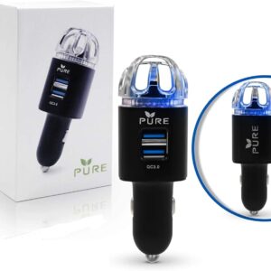 Car Air Purifier Premium Air Ionizer & Car Charger Accessory w Dual USB Ports Quick Charge 3.0 Eliminate Allergens Bad Odor Pet Smell Smoke Pollen Mold Bacteria Viruses PM2.5 &...
