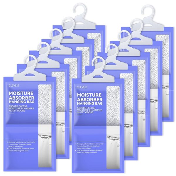 CLEVAST Moisture Absorbers Packets 10 Pack, Dehumidifier Bags for Closet, Unscented Hanging Humidity Absorber in Wardrobes, Bedrooms, Bathrooms(230g/pack)