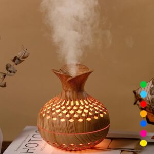 Colorful Cool Mini Humidifier, Flower Shape Humidifier,USB Personal Desktop Humidifier for Car, Office Room, Bedroom,etc. 2 Mist Modes, 7 colors,Super Quiet (Lightwood)