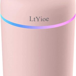 Colorful Cool Mini Humidifier, USB Personal Desktop Humidifier for Car, Office Room, Bedroom,etc. Auto Shut-Off, 2 Mist Modes, Super Quiet. (Pink)