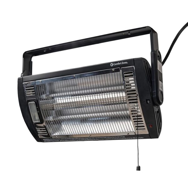 Comfort Zone Ceiling Mounted Space Heater, 90 Degree Adjustable Tilt, Dual Quartz, Radiant, Electric, Safety Grille, Overheat Protection, Hardware Included, Ideal for Workshop,...