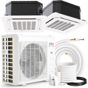 Cooper&Hunter 18,000 BTU, 22.9 SEER2, Multi Zone, Dual 9,000 + 12,000 BTU Ductless Mini Split Ceiling Cassette Air Conditioner Heat Pump including 25ft Installation Kits