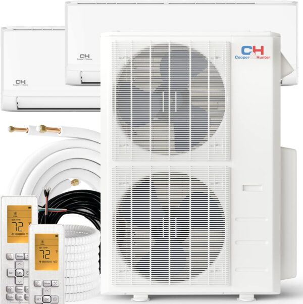 Cooper & Hunter Dual 2 Zone 48,000 BTU, 23.4 SEER2, 24,000 + 24,000 BTU Wall Mount Ductless Mini Split Heat Pump Air Conditioner System with 25Ft Installation Kits
