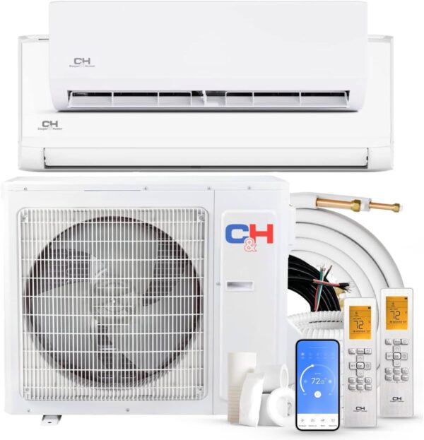 Cooper & Hunter Dual Zone 12000 +18000 BTU, 24.6 SEER2, Ductless Mini Split Air Conditioner Heat Pump Full Set with 25ft Installation Kits (28,000 BTU Condenser)