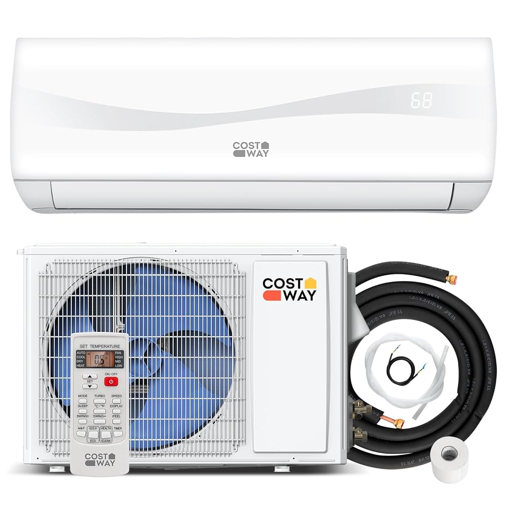 COSTWAY 12000BTU Mini Split Air Conditioner& Heater, 20 SEER2 115V Wall-Mounted Ductless AC Unit Cools Rooms up to 750 Sq. Ft, Energy Efficient Inverter AC with Heat Pump (Blast... COSTWAY 12000BTU Mini Split Air Conditioner& Heater, 20 SEER2 115V Wall-Mounted Ductless AC Unit Cools Rooms up to 750 Sq. Ft, Energy Efficient Inverter AC with Heat Pump (Blast...